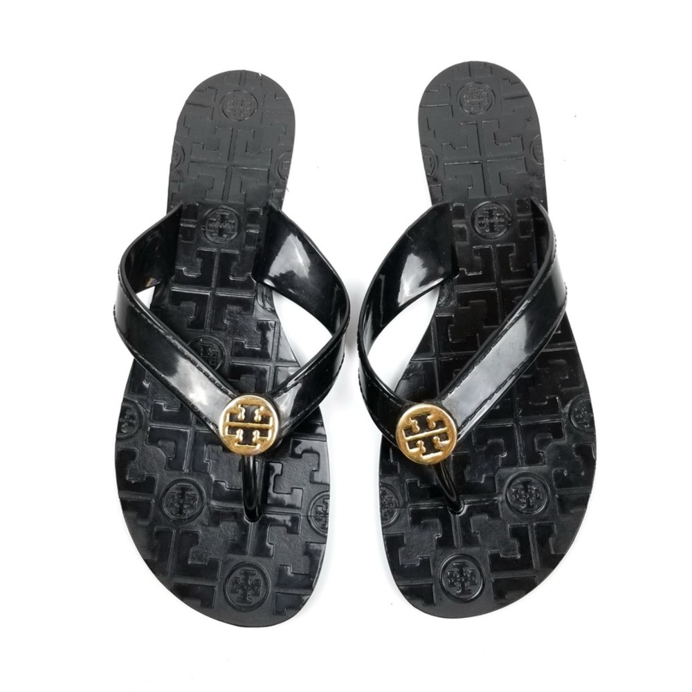 Tory Burch "Thora" Black Vacation Jelly Thongs Gem